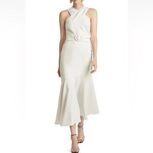 $495 SACHIN & BABI Naomi Halter Asymmetric Midi Dress Ivory NWT